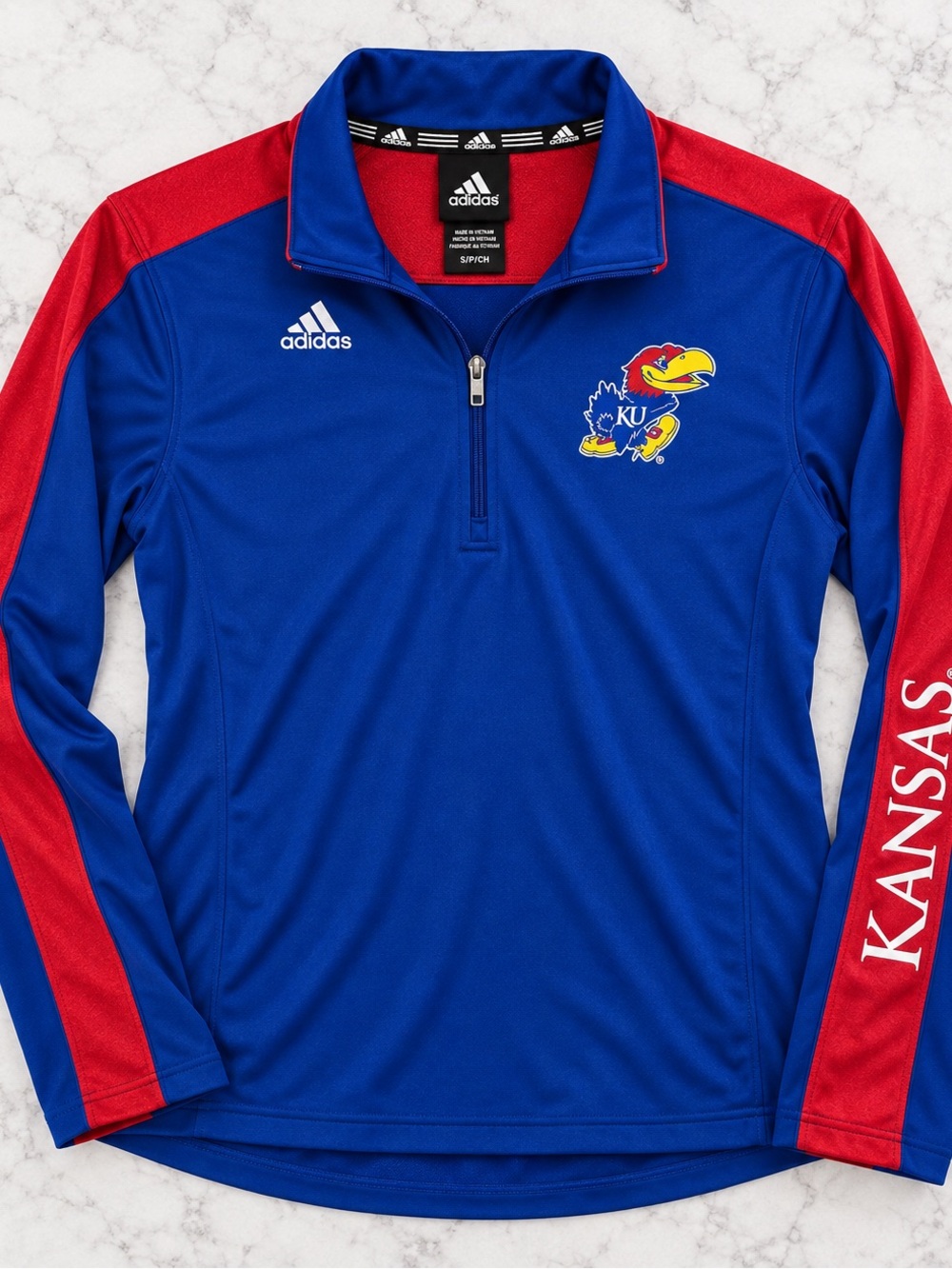adidas Women's Royal Blue and Red Kansas 1/4 Zip Pullover - Picture 2 of 4